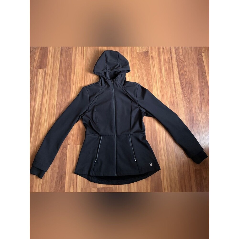 Spyder Active Full Zip Hooded Athletic Jacket Black Women's Size M